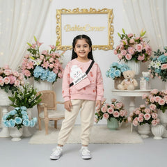 PEACH HAPPY BEAR KIDS WINTER PANEL TRACKSUIT