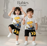 BULLDOZER PRINTED SHORT SLEEVE KIDS WEAR