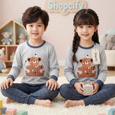 GRY AND BROWN BEAR PRINTED KIDS WEAR