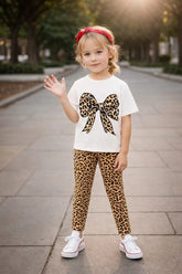 Leopard Bow Kids Co-Ord Set – Trendy T-Shirt & Printed Tights