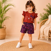 MAROON MEOW WITH MULTI SHORT KIDS WEAR