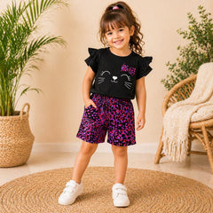 BLACK MEOW WITH MULTI SHORT KIDS WEAR