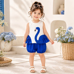 Girls Premium Summer Co-Ord Set – Flamingo Print Sleeveless Top with Bubble Shorts