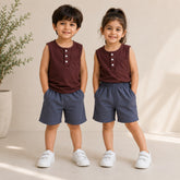 Brown SLEEVELESS SHORTS SET
