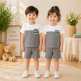 Kids Classic Pocket T-Shirt & Shorts Co-Ord Set – Grey & White