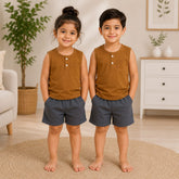 LIGTH BROWN SLEEVELESS SHORTS SET