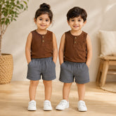Brown SLEEVELESS SHORTS SET