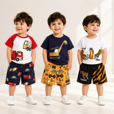 Tiger Print , Excavator Print , Fire Truck print T-Shirt with Printed Shorts Set