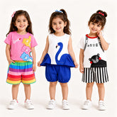 Care Bears Rainbow , Blue Swan Peplum , Cute Bear Stripe 2-Piece Set