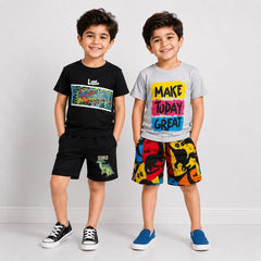 Grey Make Today Great + Black Dino Short Set (Pack of 2)