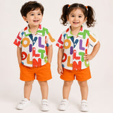 Colorful Alphabet Printed Shirt & Shorts Co-Ord Set