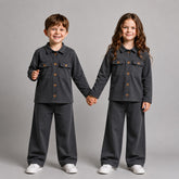 CHARCOL FULL SLEEVES SHIRT DOUBLE POKET KIDS WEAR