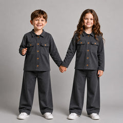 CHARCOL FULL SLEEVES SHIRT DOUBLE POKET KIDS WEAR