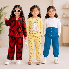 Heart, Butterfly & Unicorn Print Girls Co-Ord Set – Pack of Three
