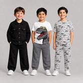 Dinosaur, Polo & Cartoon Print Boys Co-Ord Set – Pack of Three