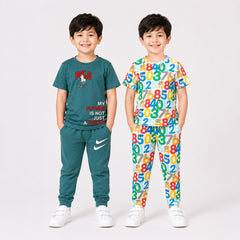 Teal Polo Dream T-Shirt & Colorful Numbers Printed T-Shirt Co-Ord Set for Boys (Pack of 2)
