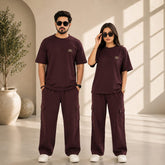 Unisex Drop-Shoulder T-Shirt – Mehroon with Side Logo