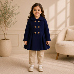 Blue Wastern Style Button Kids Fleece Coat