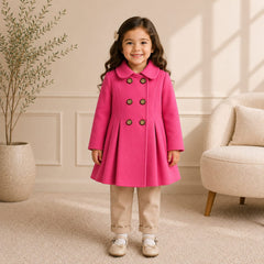 Pink Wastern Style Button Kids Fleece Coat
