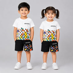 Kids’ White Printed 2-Piece T-Shirt & Shorts Set