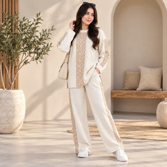 White Greek Key Printed 2-Piece Co-Ord Set for Women