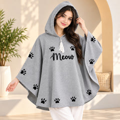 Grey Meow Paw Print – Oversized Casual Wear for Women