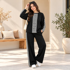 Black Greek Key Printed 2-Piece Co-Ord Set for Women
