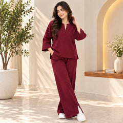 Burgundy Flared Sleeve Co-Ord Set for Women