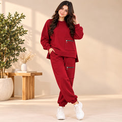 Deep Burgundy Red Utility Pocket Sweatshirt & Jogger Co-Ord Set