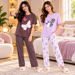 Butterfly & Cute Character Designs Women Suit Set ( Pack of Two )