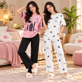 Women Pink Graphic & White Floral Printed Suit Set ( Pack of Two )