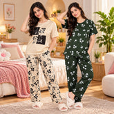 Women Dark Green Floral & Beige Graphic Print Suit Set ( Pack of Two )