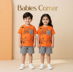 ORANGE WHITE & BLACK POCKET SHORT SET