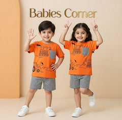 ORANGE WHITE & BLACK POCKET SHORT SET