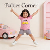Pink Mini Car Printed Short Sleeve Kids Wear