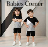 BLACK AND GRAY PANAL SHIRT KIDS SHORT SLEEVE KIDS WEAR