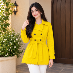 Women’s Yellow Double-Breasted Belted Trench Coat