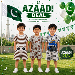 Panda, Bear & Monster Truck Print | Cotton Summer Night Suit Set ( Pack of three ) D4