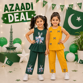 Girls Green Bunny Printed 2-Piece Suit & Girls Mustard Bow Detail 2-Piece Suit ( Pack of two )
