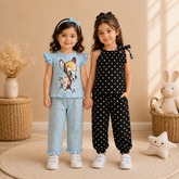 Black Polka Dot Bow Top & Fawn Print Ruffle Sleeve Set ( Pack of two )