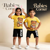 YELLOW AND BROWN BEAR KIDS SHORT SLEEVE KIDS WEAR