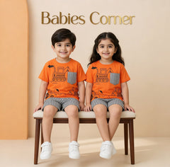 ORANGE WHITE & BLACK POCKET SHORT SET