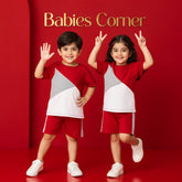 RED AND GRAY PANAL SHIRT KIDS SHORT SLEEVE KIDS WEAR