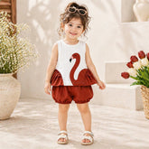 Girls Premium Summer Co-Ord Set – Flamingo Print Sleeveless Top with Bubble Shorts