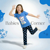 BLUE CAT WITH BLACK PAJMA PRINTED KIDS WEAR