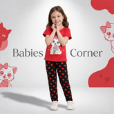 RED CAT WITH BLACK PAJMA PRINTED KIDS WEAR