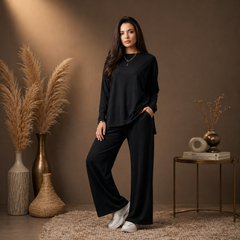 Women’s Black Oversized Wide-Leg Lounge Co-Ord Set