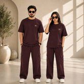Maroon Drop-Shoulder T-Shirt with Side Logo Unisex