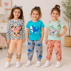 Leopard Bunny, Shark & Koala Girls T-Shirt & Trouser Set – Pack of 3