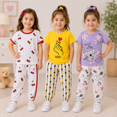 Cherry, Finger Heart & Koala Girls T-Shirt & Trouser Set – Pack of 3